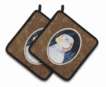 Starry Night Clumber Spaniel Pair of Pot Holders