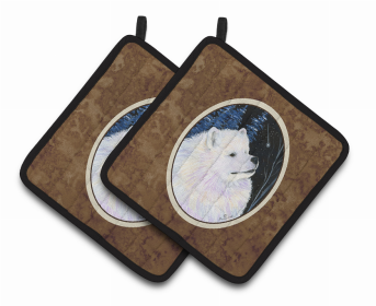 Starry Night Samoyed Pair of Pot Holders