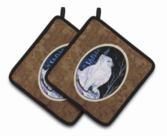 Starry Night American Eskimo Pair of Pot Holders