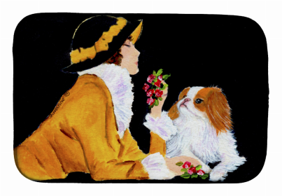 Lady with her Japanese Chin Dish Drying Mat