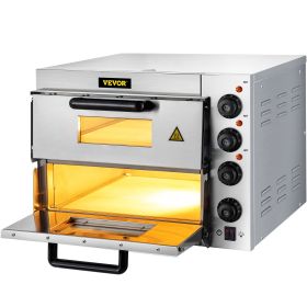 VEVOR Commercial Pizza Oven Countertop, 14" Double Deck Layer, 110V 1950W Stainless Steel Electric Pizza Oven with Stone and Shelf