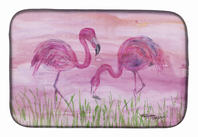 Bird Art Dish Drying Mat (Color: Flamingos1, size: 14 x 21)