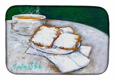 Food/Beverage Art Themed Dish Drying Mat (Color: Breakfast Delight Beignets, size: 14 x 21)