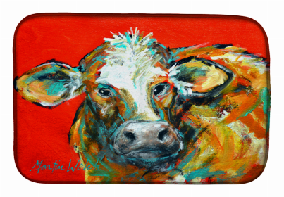 Animal/Reptiles Art Themed Dish Drying Mat (Color: Caught Red Handed Cow, size: 14 x 21)