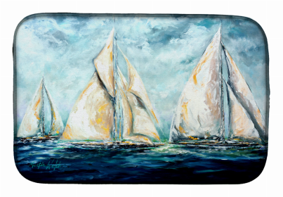 Real Life/Landscape Art/Painting Themed Dish Drying Mat (Color: The Last Mile Sail boats, size: 14 x 21)