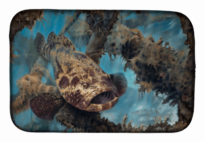 Sealife Art Themed Dish Drying Mat (Color: Goliath Grouper, size: 14 x 21)