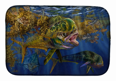 Sealife Art Themed Dish Drying Mat (Color: Salad Mahi, size: 14 x 21)