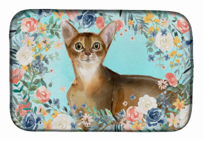 cat breed/Flowers art Dish Drying Mat (Color: Abyssinian, size: 14 x 21)