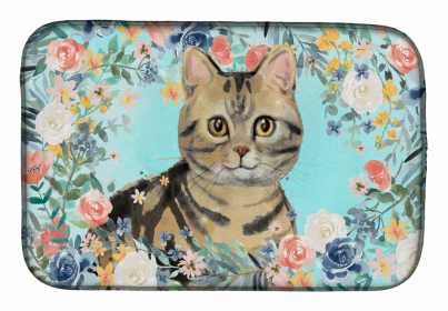 cat breed/Flowers art Dish Drying Mat (Color: American Shorthair Brown Tabby, size: 14 x 21)