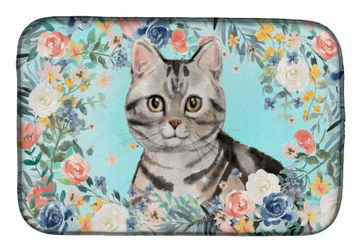 cat breed/Flowers art Dish Drying Mat (Color: American Shorthair, size: 14 x 21)