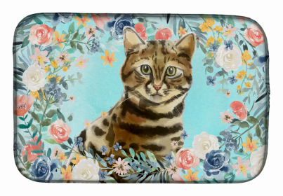 cat breed/Flowers art Dish Drying Mat (Color: Bengal, size: 14 x 21)