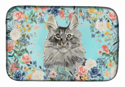 cat breed/Flowers art Dish Drying Mat (Color: Maine Coon, size: 14 x 21)