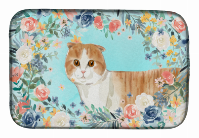 cat breed/Flowers art Dish Drying Mat (Color: Scottish Fold, size: 14 x 21)