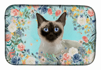 cat breed/Flowers art Dish Drying Mat (Color: Siamese, size: 14 x 21)