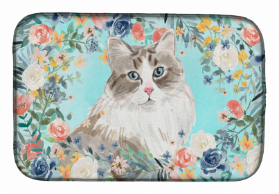 cat breed/Flowers art Dish Drying Mat (Color: Siberian, size: 14 x 21)