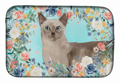 cat breed/Flowers art Dish Drying Mat (Color: Tonkinese, size: 14 x 21)