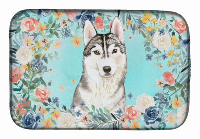 Tonkinese Spring Flowers Dish Drying Mat (Color: Siberian Husky, size: 14 x 21)