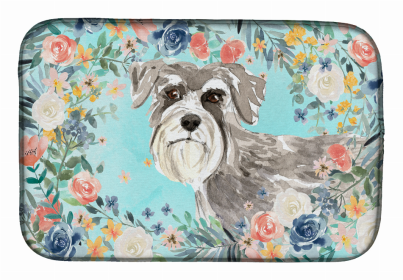 Tonkinese Spring Flowers Dish Drying Mat (Color: Schnauzer #1, size: 14 x 21)