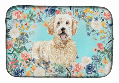 Dog Spreed art Dish Drying Mat (Color: Goldendoodle, size: 14 x 21)