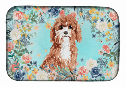 Dog Spreed art Dish Drying Mat (Color: Cavapoo, size: 14 x 21)