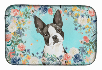 Dog Spreed art Dish Drying Mat (Color: Boston Terrier, size: 14 x 21)