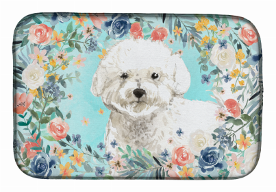 Dog Spreed art Dish Drying Mat (Color: Bichon Frise, size: 14 x 21)