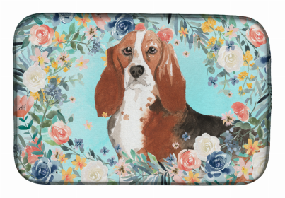 Dog Spreed art Dish Drying Mat (Color: Basset Hound, size: 14 x 21)