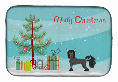 Dog Breed/Merry Christmas art Dish Drying Mat (Color: Chinese Crested, size: 14 x 21)