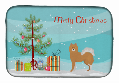 Dog Breed/Merry Christmas art Dish Drying Mat (Color: Brown & White Elo dog, size: 14 x 21)