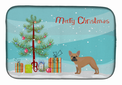 Dog Breed/Merry Christmas art Dish Drying Mat (Color: French Bulldog, size: 14 x 21)