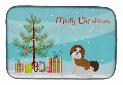 Dog Breed/Merry Christmas art Dish Drying Mat (Color: Imperial Shih Tzu, size: 14 x 21)