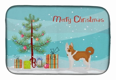 Dog Breed/Merry Christmas art Dish Drying Mat (Color: Nordic Spitz, size: 14 x 21)