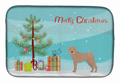 Dog Breed/Merry Christmas art Dish Drying Mat (Color: Shar Pei, size: 14 x 21)