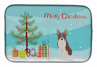 Dog Breed/Merry Christmas art Dish Drying Mat (Color: Boston Terrier, size: 14 x 21)