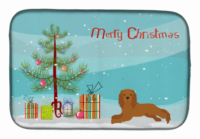 Dog Breed/Merry Christmas art Dish Drying Mat (Color: Ruby Cavalier King Charles Spaniel, size: 14 x 21)