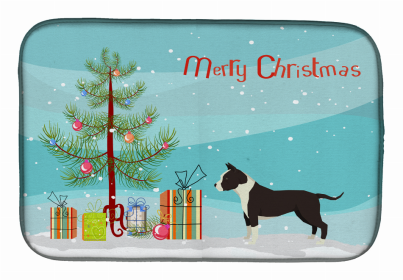 Dog Breed/Merry Christmas art Dish Drying Mat (Color: Staffordshire Bull Terrier, size: 14 x 21)