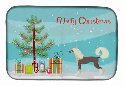 Dog Breed/Merry Christmas art Dish Drying Mat (Color: Chinese Crested 1, size: 14 x 21)