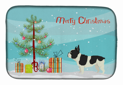 Dog Breed/Merry Christmas art Dish Drying Mat (Color: French Bulldog 1, size: 14 x 21)