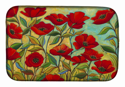 Flowers/Trees Themed Art Dish Drying Mat (Color: Poppy Garden Flowers, size: 14 x 21)