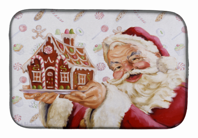 Celebration Art Themed Dish Drying Mat (Color: Santa Claus A Home for the Holidays, size: 14 x 21)