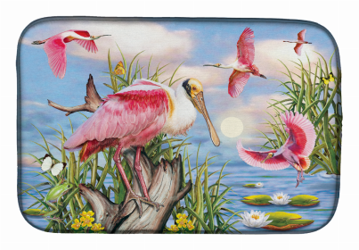 Bird Art Dish Drying Mat (Color: Roseate Spoonbill, size: 14 x 21)