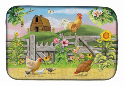 Bird/Rooster Dish Drying Mat (Color: Rooster On Fence, size: 14 x 21)