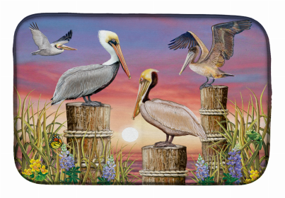 Bird Art Dish Drying Mat (Color: Pelicans, size: 14 x 21)