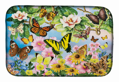 Insects art themed Dish Drying Mat (Color: North American Butterflies, size: 14 x 21)