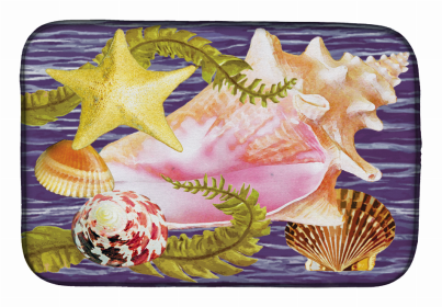 Sealife Art Themed Dish Drying Mat (Color: Conch And Starfish, size: 14 x 21)