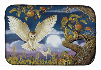 Bird Art Dish Drying Mat (Color: Barn Owl In The Apple Orchard, size: 14 x 21)