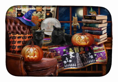 Halloween themed Dish Drying Mat (Color: Halloween Black Cats Our Favorite Time, size: 14 x 21)