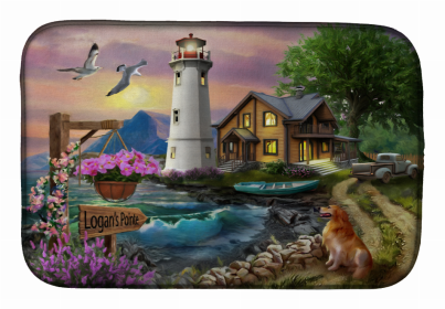 Real Life/Landscape Art/Painting Themed Dish Drying Mat (Color: Logan's Pointe Lighthouse Golden Retriever, size: 14 x 21)