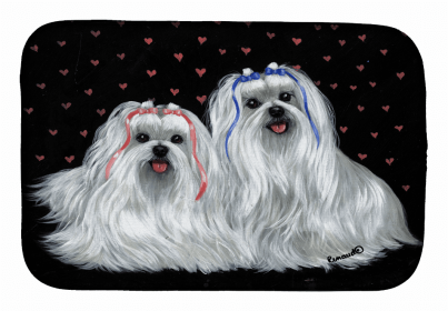 Dog Breed Art Dish Drying Mat (Color: Maltese Sweethearts, size: 14 x 21)