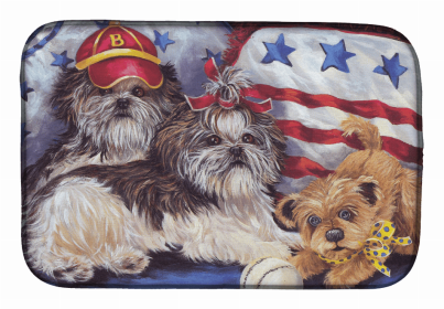 Dog Breed Art Dish Drying Mat (Color: Shih Tzu Americana Sweethearts, size: 14 x 21)